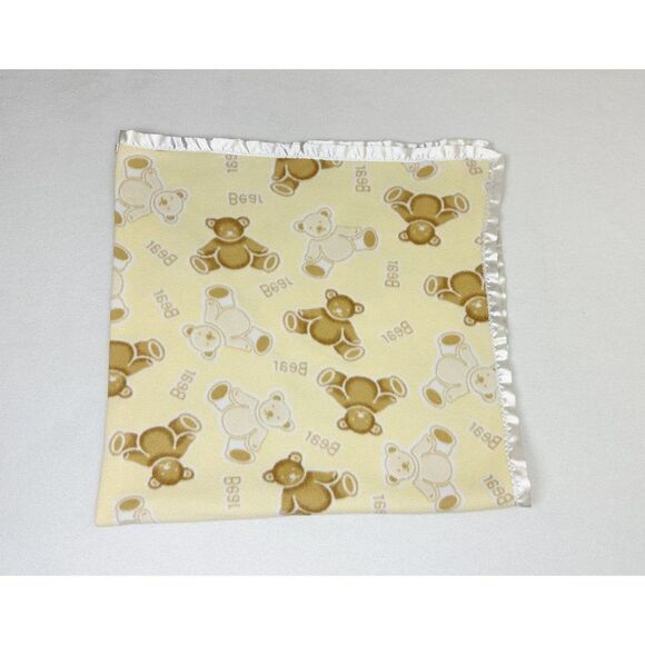 Vintage Bears Yellow Satin Trim Baby Blanket 47x 51 - Picture 2 of 5
